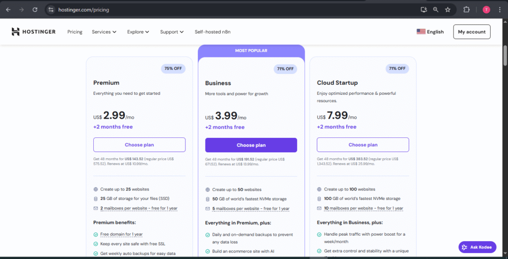 Hostinger Pricing Plans