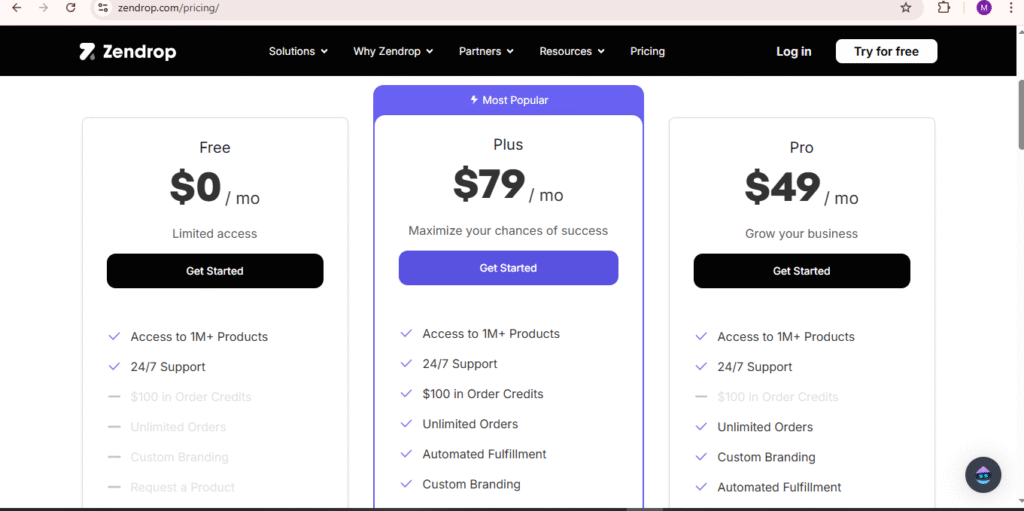 Zendrop Pricing and Plans